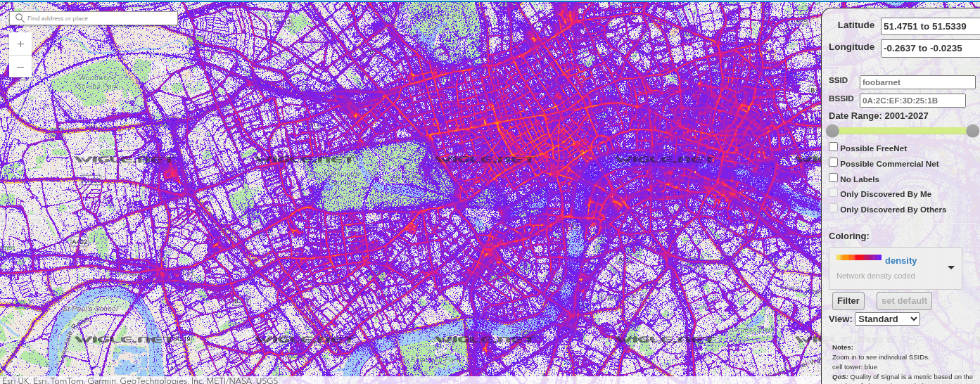 Map showing wifi density